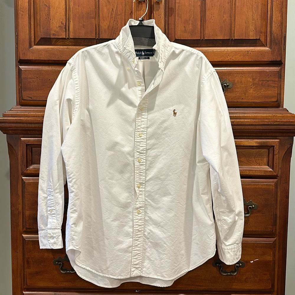 Polo Ralph Lauren Men’s White Classic Fit Button Down XL 17.5 34/35 100% Cotton